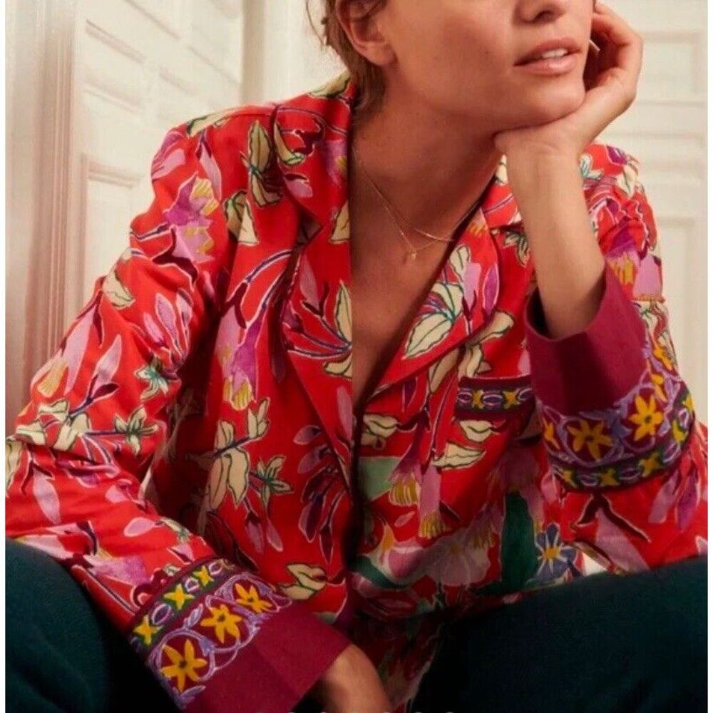 Women's Sz Small Anthropologie Lil Sire Cheetah Dreams Flannel Pajama Shirt Top - Picture 12 of 15